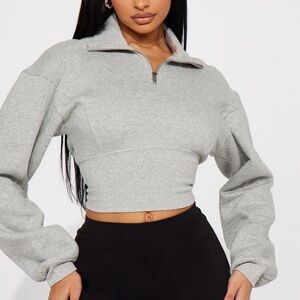 Gray Half-Zip Women's Top